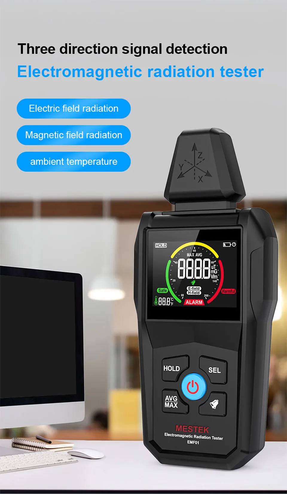 EMF01 Detektor für elektromagnetische Strahlung, hochpräzises EMF-Messgerät, Messgerät für elektromagnetische Wellenstrahlung im Haushalt – Detail 5