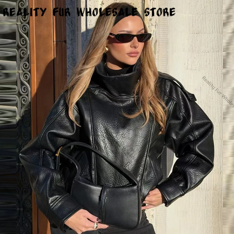 PU Leather Jacket Daily Travel Faux Leather Outerwear, Comfortable Synthetic Coat for Fall Winter Casual Wear and Street Fashion