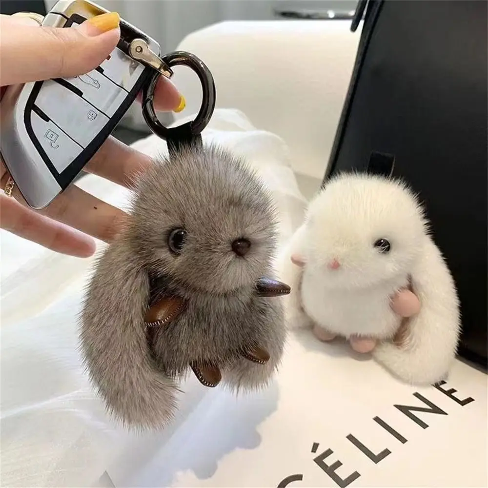 Stuffed Animal Rabbit Fur Keychain Pompom Bag Charm Bunny Stuffed Keyring Kawaii Furry Doll Plush Bunny Pendant Jewelry Gift