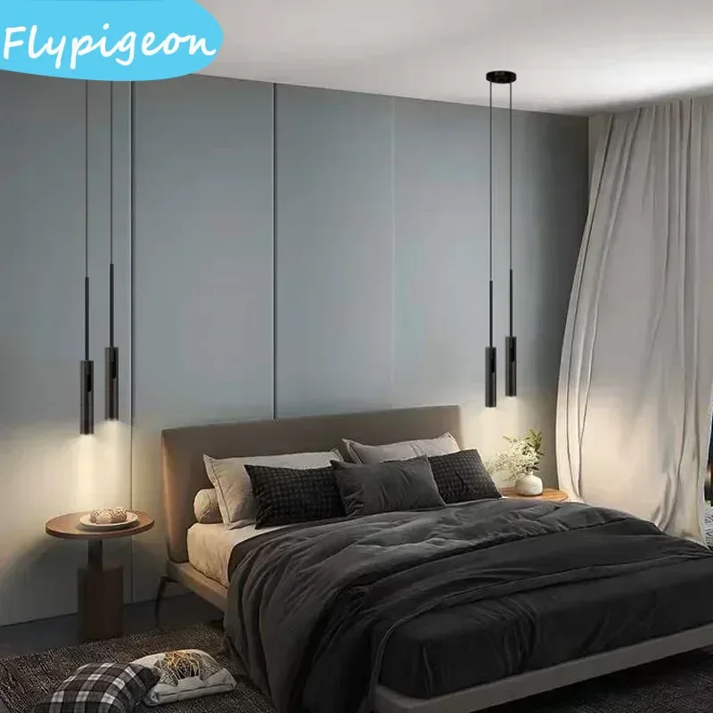 

Modern Black LED Chandelier Adjustable Pendant Light For Bedroom Study Bar Coffee Hanging Lamp Concise Designer Lighting