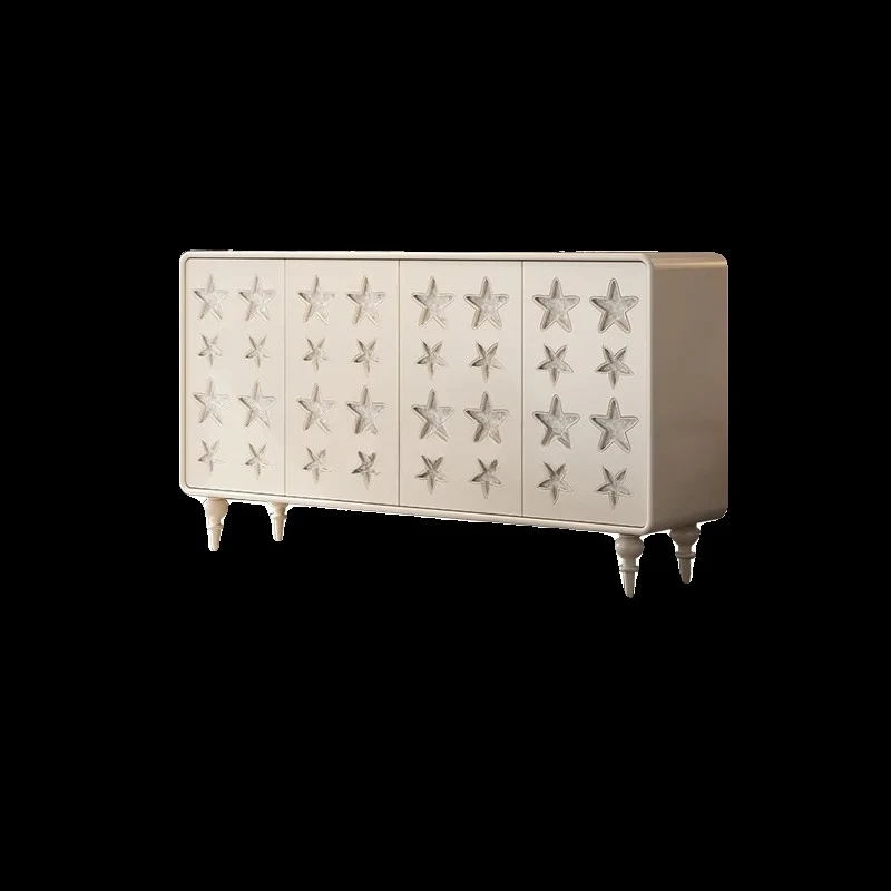 A  French Entrance Cabinet Solid Wood Cream Color Retro Shell Lobby Large Capacity Storage Customization