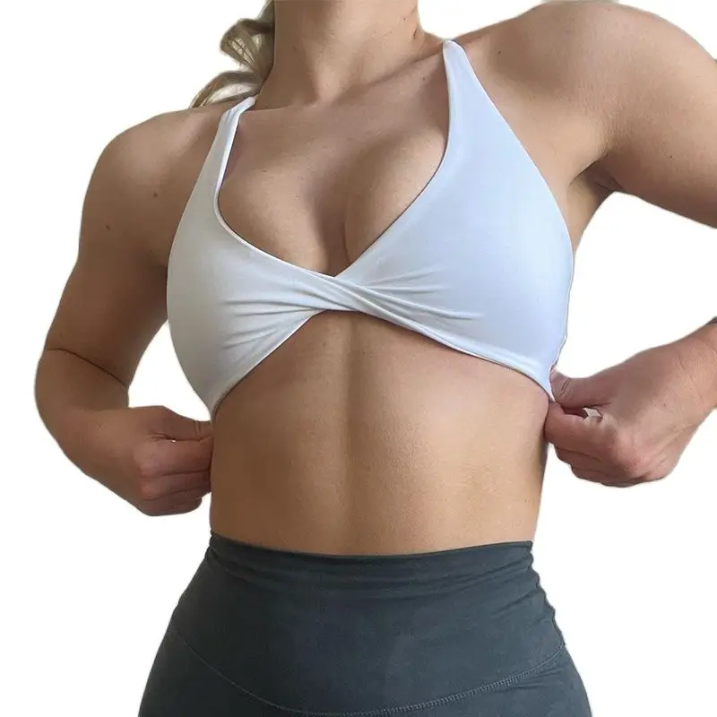 CHRLEISURE-Sujetador deportivo con espalda cruzada para mujer, ropa interior para correr con almohadilla para el pecho, sensación desnuda, chaleco