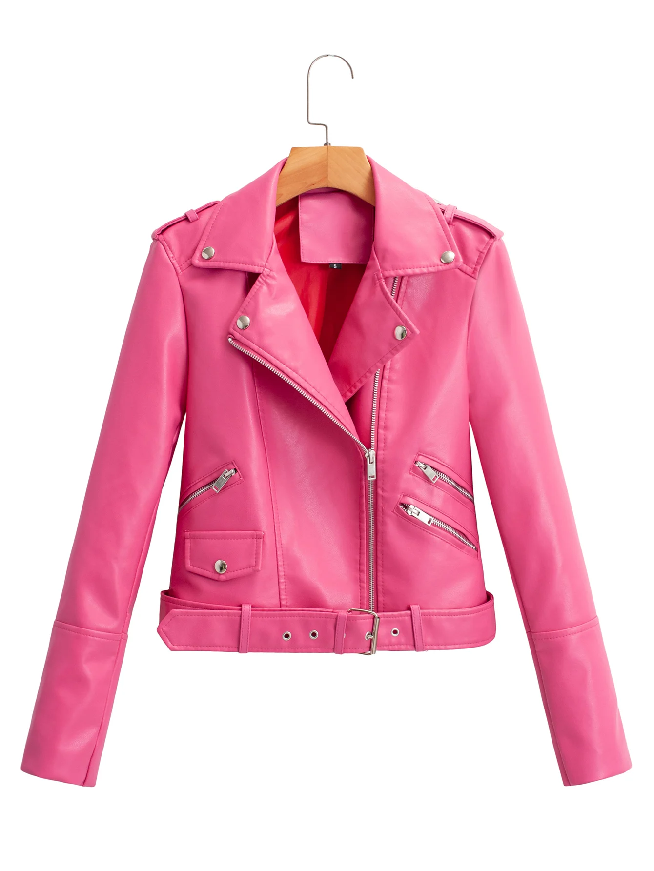 New Arrival Spring Winter Autumn Brand Motorcycle leather jackets Pink leather jacket women leather coat slim PU jacket Leather