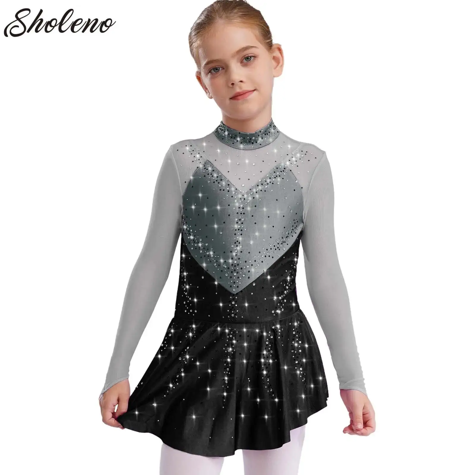 

Girls Ballet Tutu Dress Gymnastic Figure Skating Dance Dress Long Sleeve Body Jersey Leotard Competition Performance Costumes