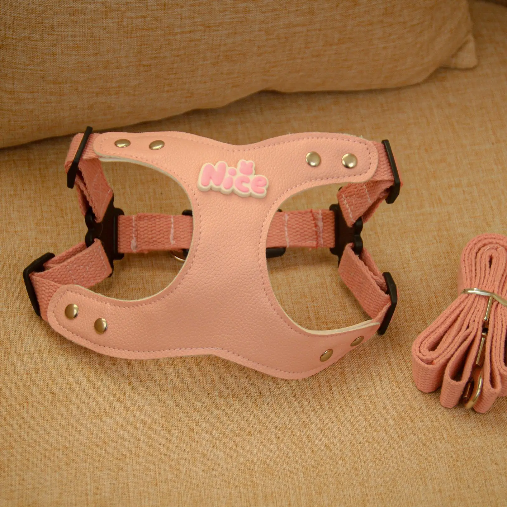 

PU Dog Harness and Leash Set Soft & Lightweight Dog Vest Harness Adjustable Leather Dog Harness for Puppy Small Dogs