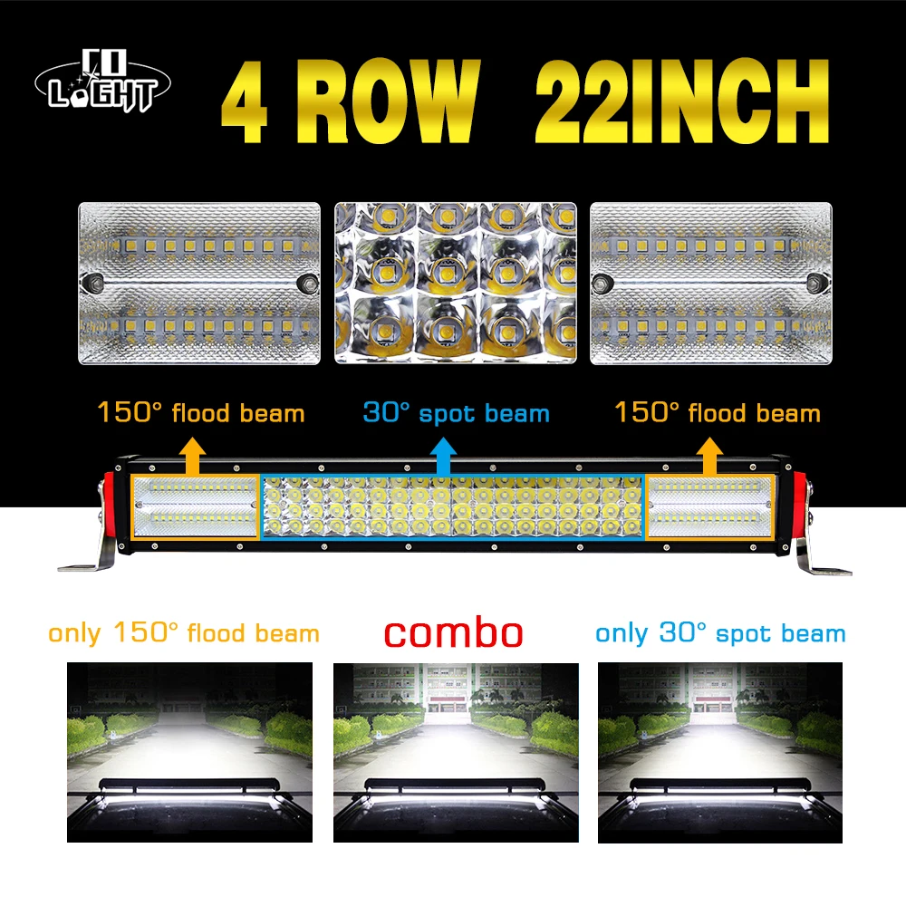 UNISHINE 12D 4 rangées 22 pouces barre lumineuse LED tout-terrain Combo faisceaux barre lumineuse de conduite pour camion pick-up ATV 6000K barre lumineuse de travail 12-36V