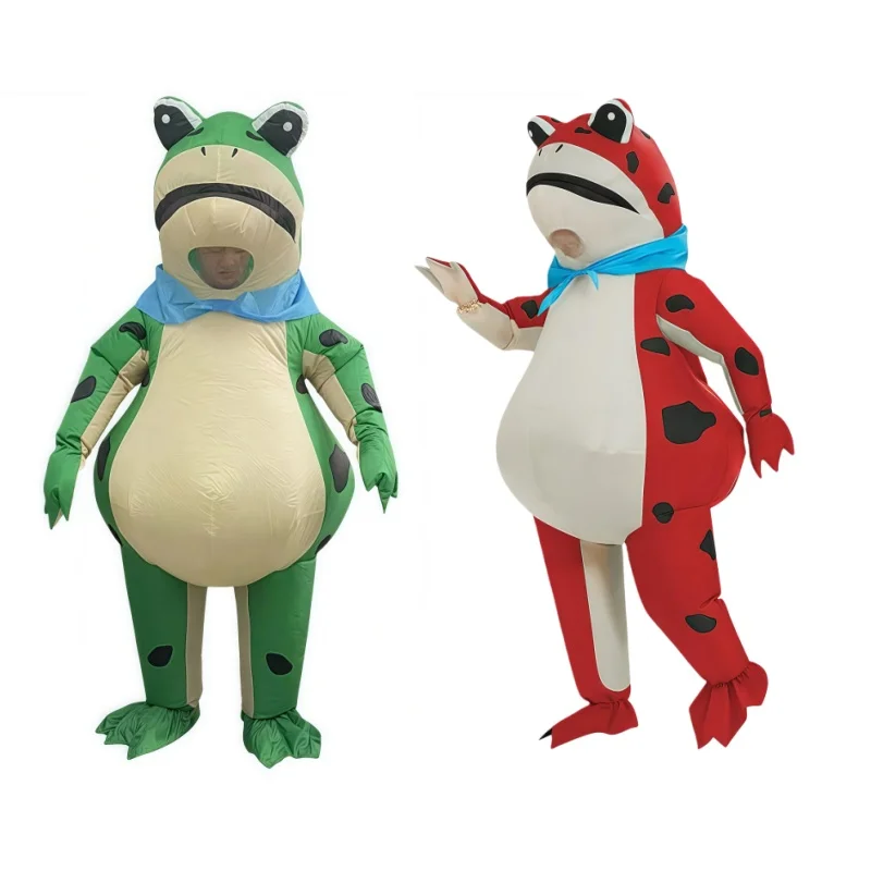 Aufblasbares Frosch-Kostüm für Erwachsene, lustiges Party-Cosplay-Outfit, Aufwärm-Requisite, grün und rot, auffälliger Stil