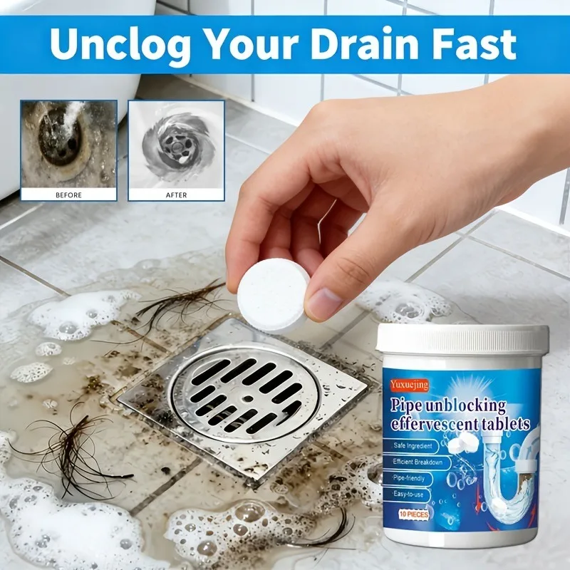 Pipe Dredging, Effervescent Tablets Dissolve Hair, Oil Stains, Floor Drains, Toilets, Odor Removal, Maintenance of Pipes