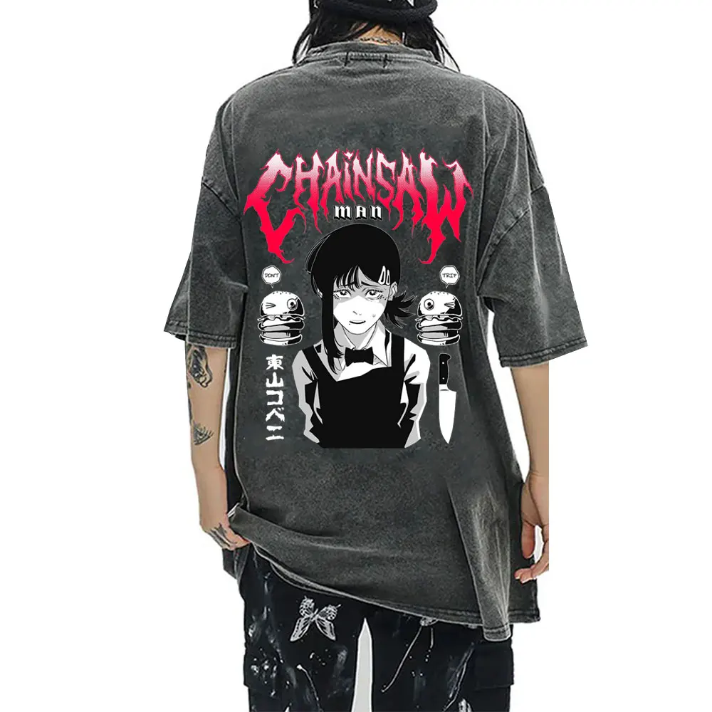 

Vintage Washed Anime Chainsaw Man Higashiyama Kobeni Graphics T-shirt Men Women Manga Fashion T-shirts Men's Oversized T Shirts