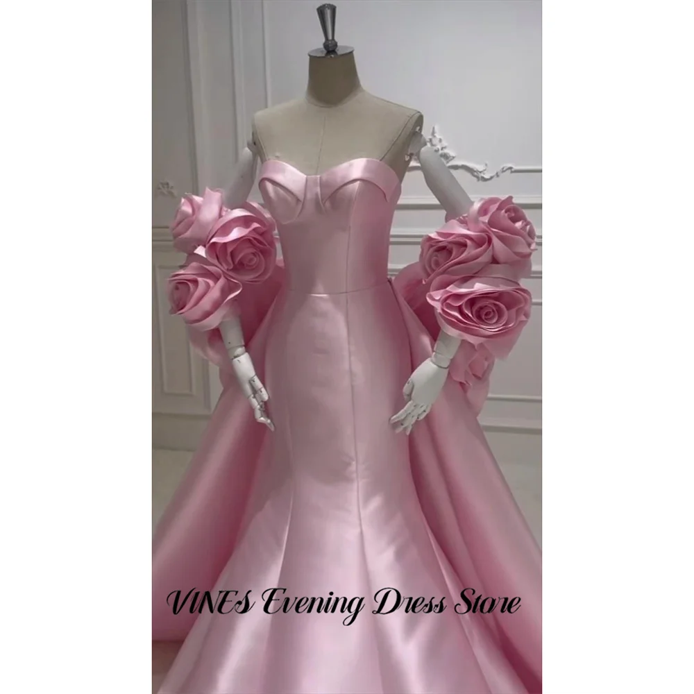 

Розовое вечернее платье VINES с вырезом «сердечко», рукавами с 3D-аппликацией в виде роз, вечернее платье-русалка для выпускного вечера, индивидуальный пошив