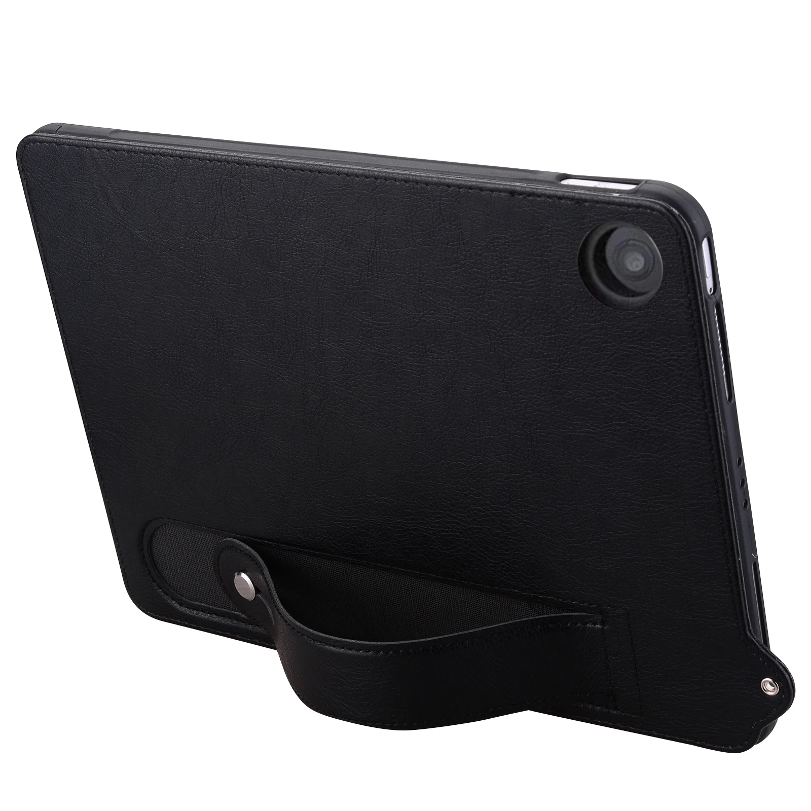 غطاء خلفي واقٍ للكمبيوتر من مادة TPU + الجلد لهاتف Amazon Fire HD 8 8.0 بوصة لمنع السقوط وحزام المعصم وغطاء حماية للكمبيوتر اللوحي