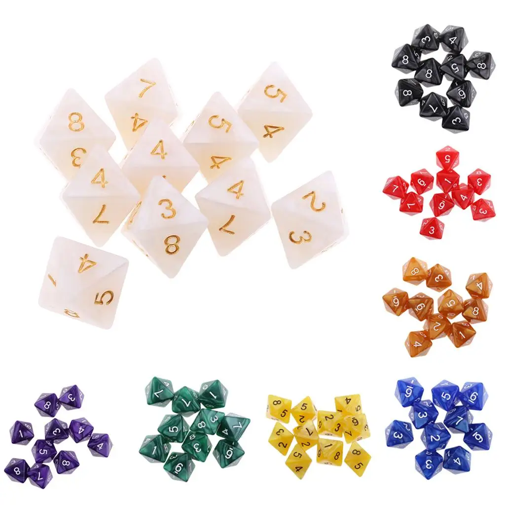 10pcs 8 Sided Dice D8 Polyhedral Dice for Table Games Acrylic Polyhedral Game Dice