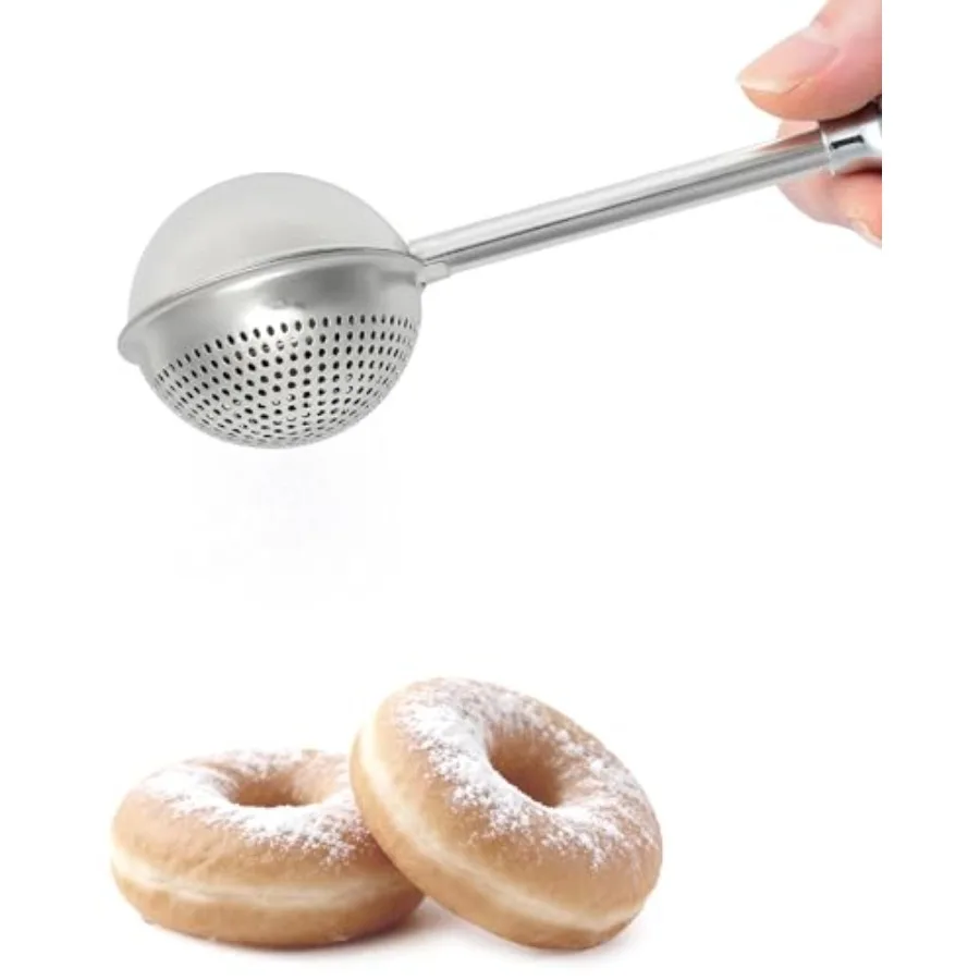 Flour Duster for Baking, Stainless Steel flour sifter with One-Handed Spring Handle, Fine Mesh Baking Dusting Wand for Powdered