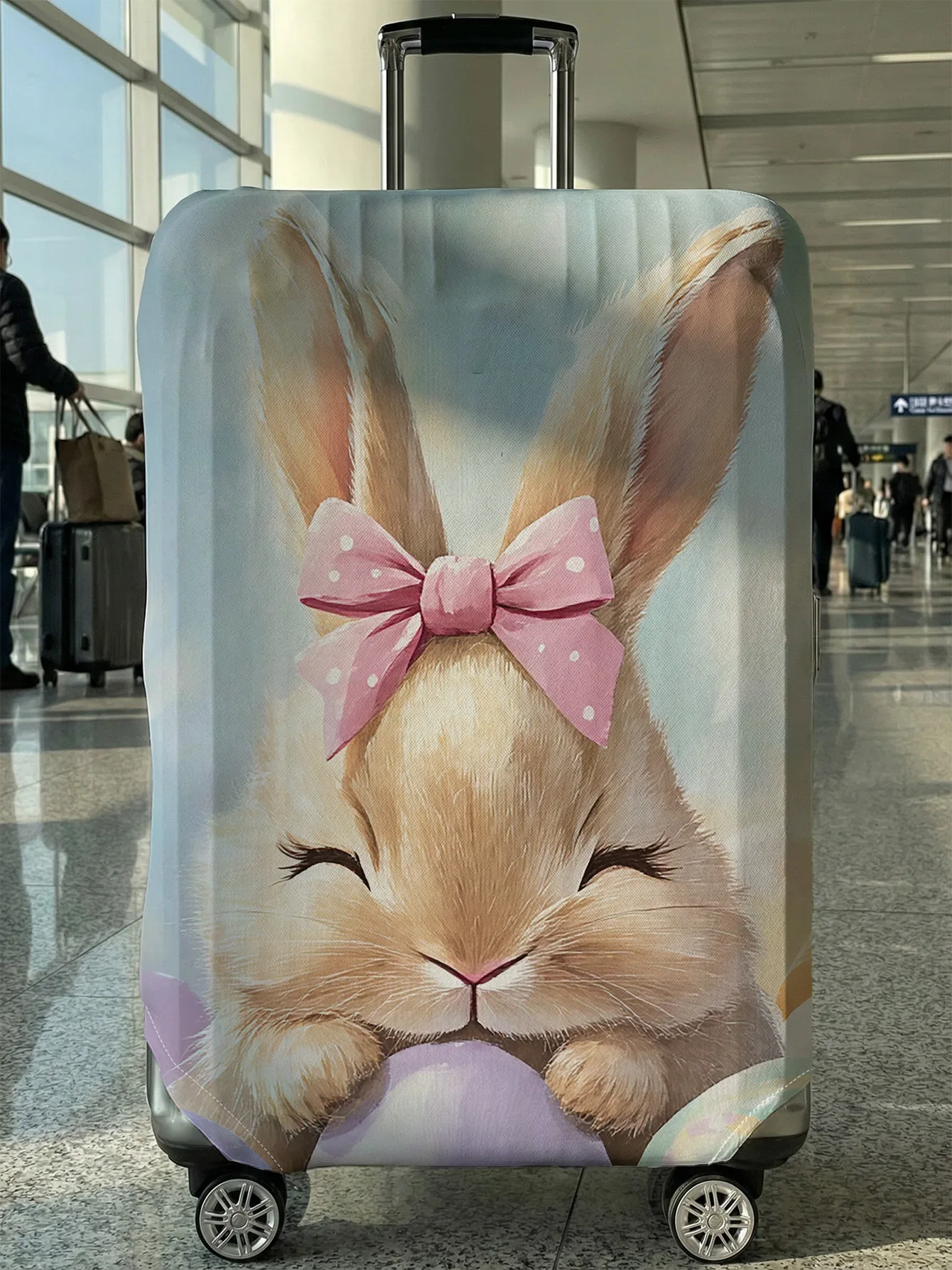 

Realistic Style Pink Bow Rabbit Egg Luggage Cover, Suitable for 18-32 Inch Luggage Cover, Luggage Handle Glove, Travel Accessori