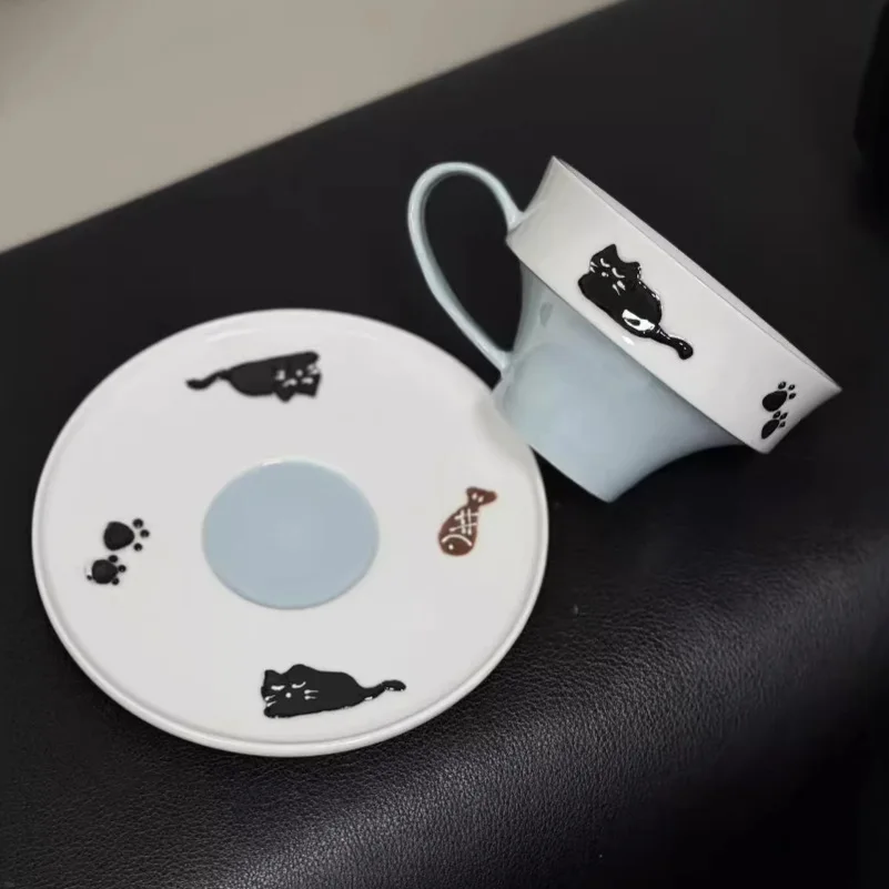 Hand painted West Highland cute dog cat cup and saucer set hand painted underglaze latte cup coffee afternoon tea daily gift