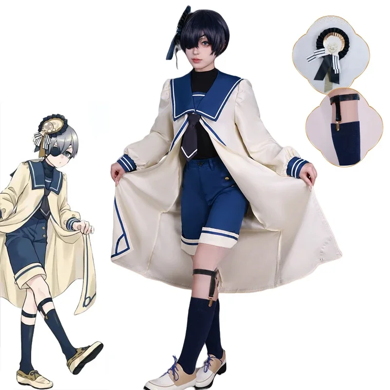 Anime Black Butler Ciel Cosplay Costume Ciel Phantomhive Scallop Suit Wig Full Set Black Butler Cosplay Outfits Animation Prop