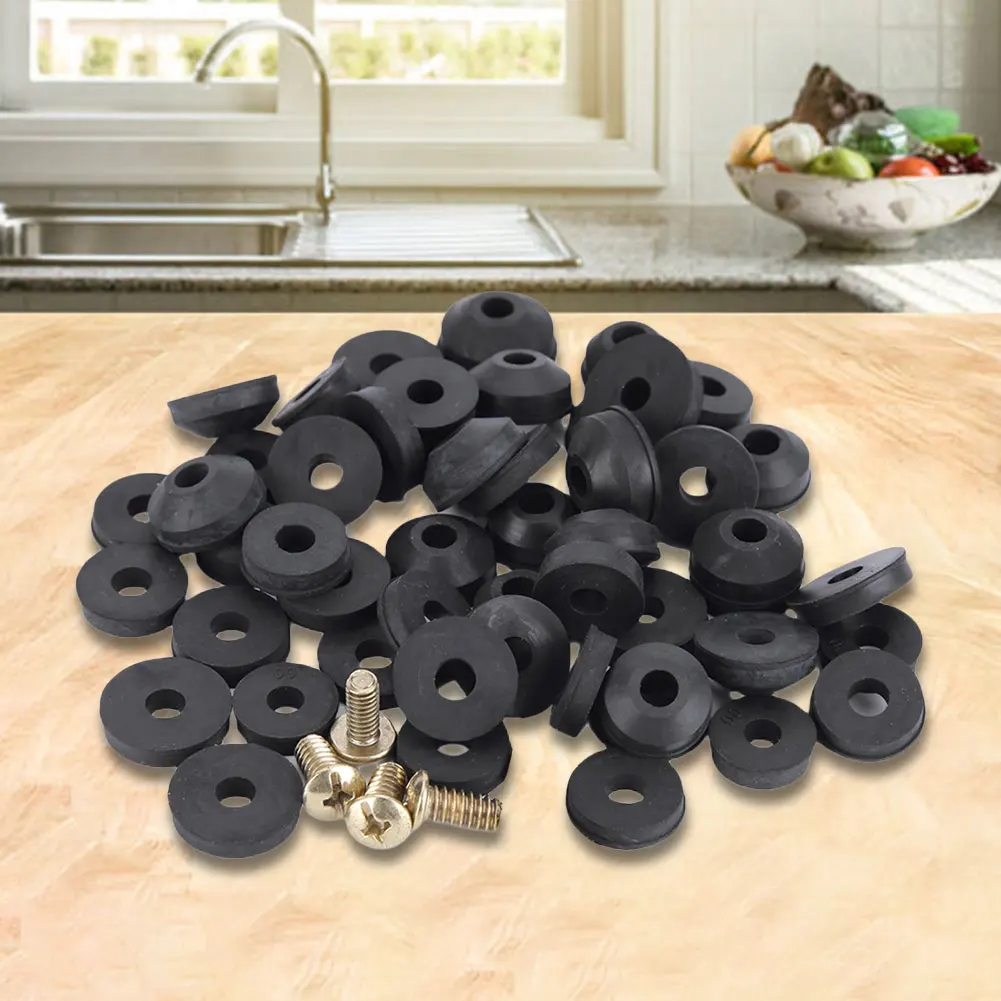 48PCS Assorted Tap Washers O-ring Rubber Faucet Washers Replacement Sealing with Screws Flat Beveled for Repairing Faucet Leak