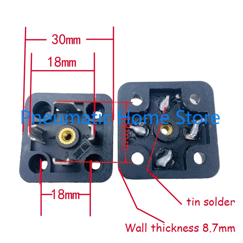 10pcs/lot DIN43650A Solenoid Valve Plug Socket Pin Connector Junction Box Square Base