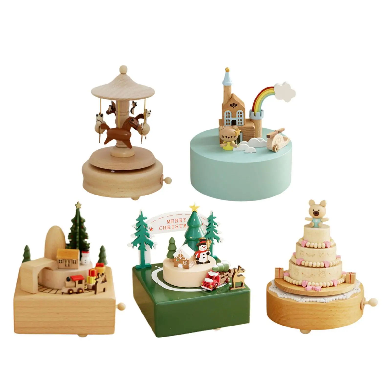 Wood Musical Box Rotation Crafts Home Bedroom Decor Collectibles Handmade Music Box Music Box Figurine for Birthday Gift Kids