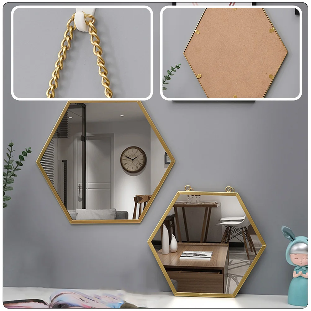 Mounted Makeup Hexagon Metal Glass For Bathroom Decorative Home Art Decor Glass Mirror Wall Mirror Decor