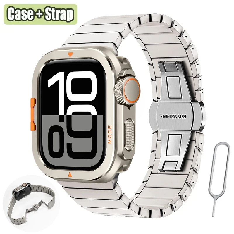 

Ремешок и корпус из нержавеющей стали для Apple Watch Band 11 10 46 мм Ultra 3 2 49 мм, защитный чехол из металлического сплава, обновление для Iwatch 49 мм 46 мм