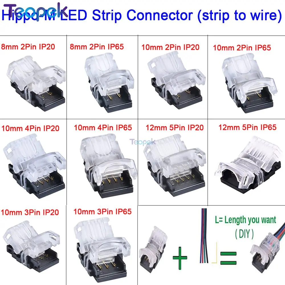 Strip To Wire LED  Connector 2pin 3pin 4pin 5pin 6pin Use Terminals Connection for Single Color RGB CCT RGBW Strip 5pcs