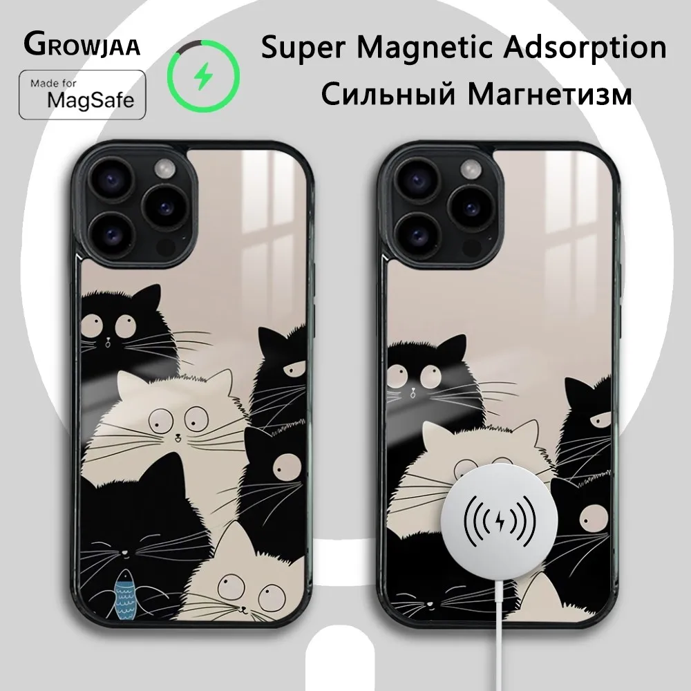 Anime Cute simple Plush Cat Phone Case For iPhone 16 15 14 13 12 11 Pro Max Plus Mini Magsafe Mirror Wireless Magnetic Cover