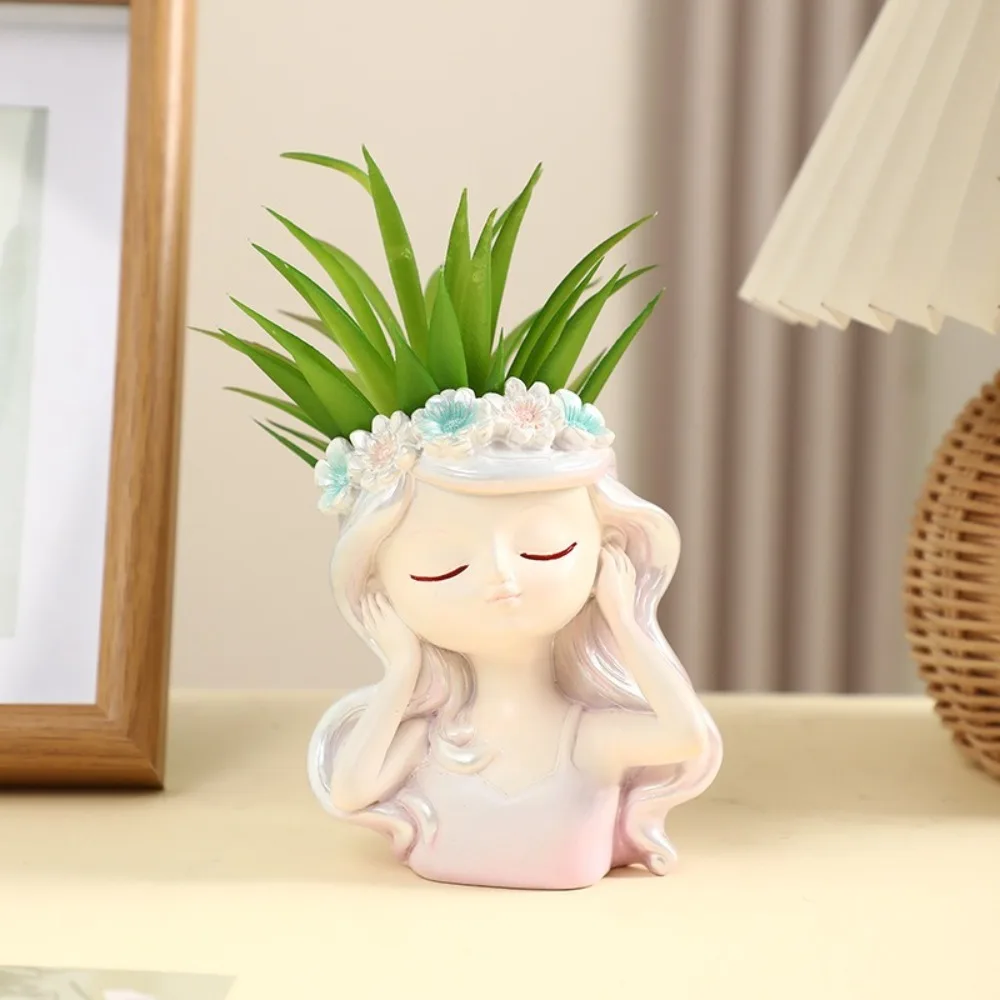 Fairy Succulent Plant Pot Indoor Cactus Pot Unique Cute Girl Flower Vases Decor  Waterproof Resin Fairy Head Plant Flower Pot 화분