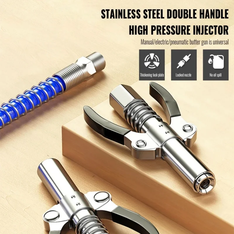 JUSTINLAU 1PC New Model Self Locking High Pressure Oil Injection Nozzle Set  Clamp Type Grease Nozzle  Grease Gun Nozzle Head