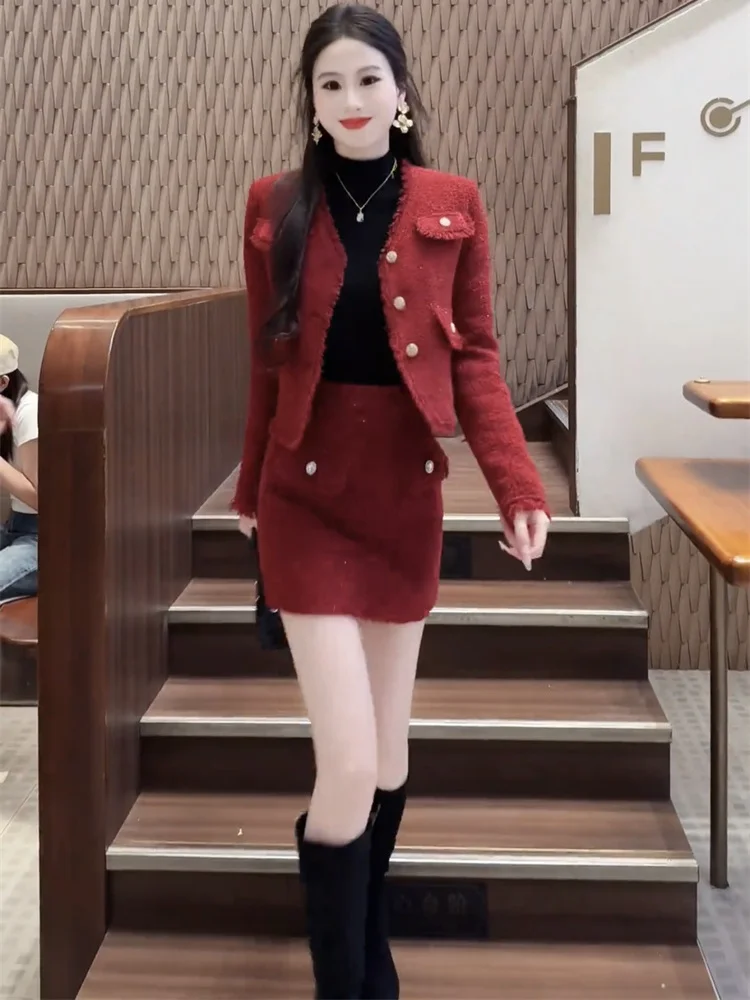 

Маленькая хлопковая куртка в ароматном стиле + комплект с короткой юбкой для женщин, осень/зима 2023, новый модный комплект высокого класса с темпераментом