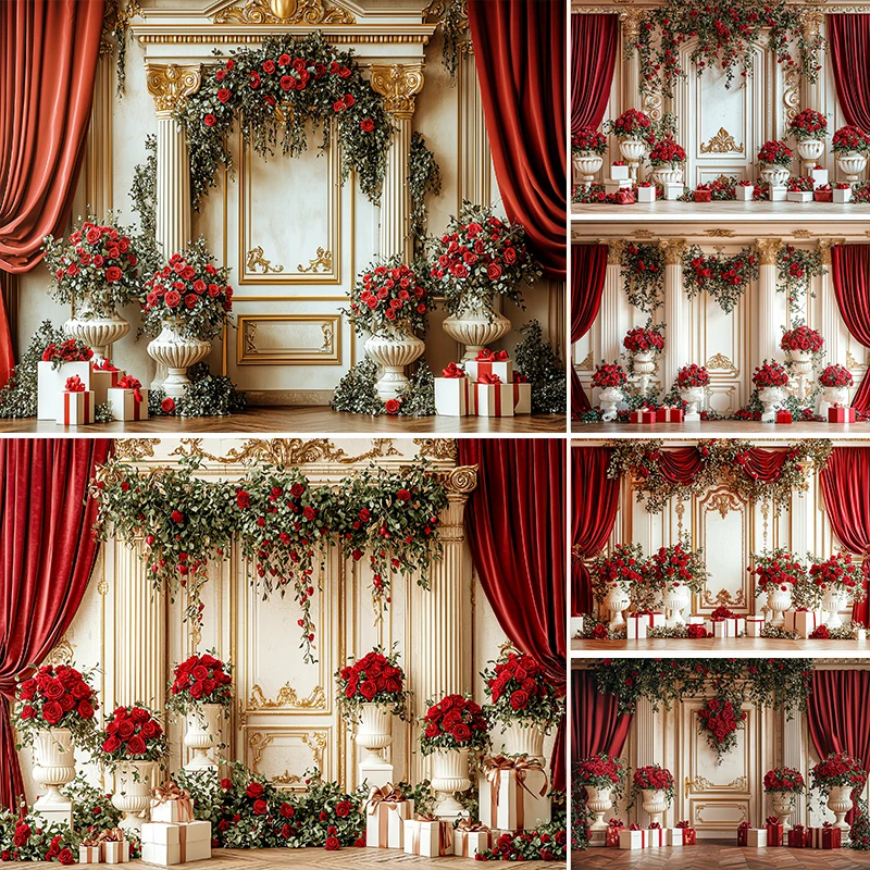 

February 14th Valentine's Day Photography Background Vintage Palace Rose Decor Wedding Confession Adult Portrait Photo Backdrop