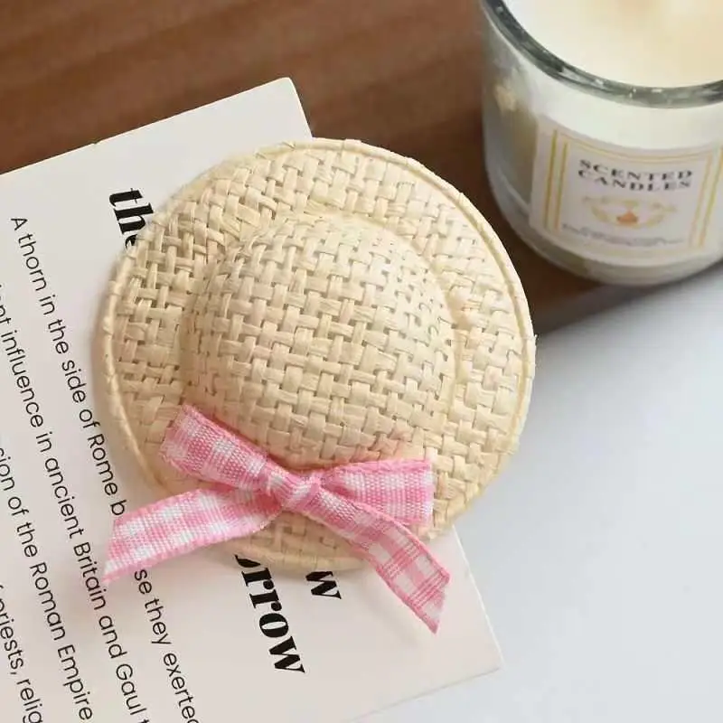 Sommer-Themen Mini-Strohhut-Haarspangen & Haargummis, weiche Pastell-Gingham-Schleifen für Mädchen, Haardekoration für Outdoor-Aktivitäten – Detail 15