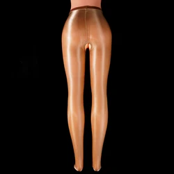 Women's Sheer Pantyhose Oil Shiny Glitter Tights Glossy Sexy Open Crotch Stockings Dance DS Club Fitness Compression Plus Size