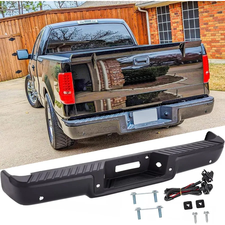 مجموعة المصد الخلفي من الفولاذ لـ 2004 2005 Ford F150 مع فتحات مستشعر الحديقة استبدال المصد الخلفي الأسود لـ FO1103128 مع #1