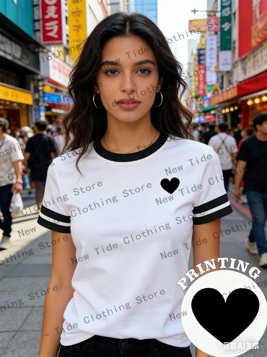 

Short sleeve women's T-shirt, valentine's day edition, red heart print, round neck, girl's T-shirt, outdoor sport 1