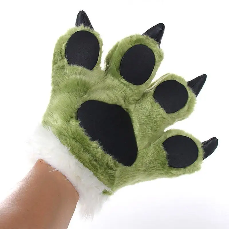 39BD Simulation Dinosaur Paw Plush Gloves Thicken Stuffed Padded Hand Warmer Halloween Cosplay Costume Mittens