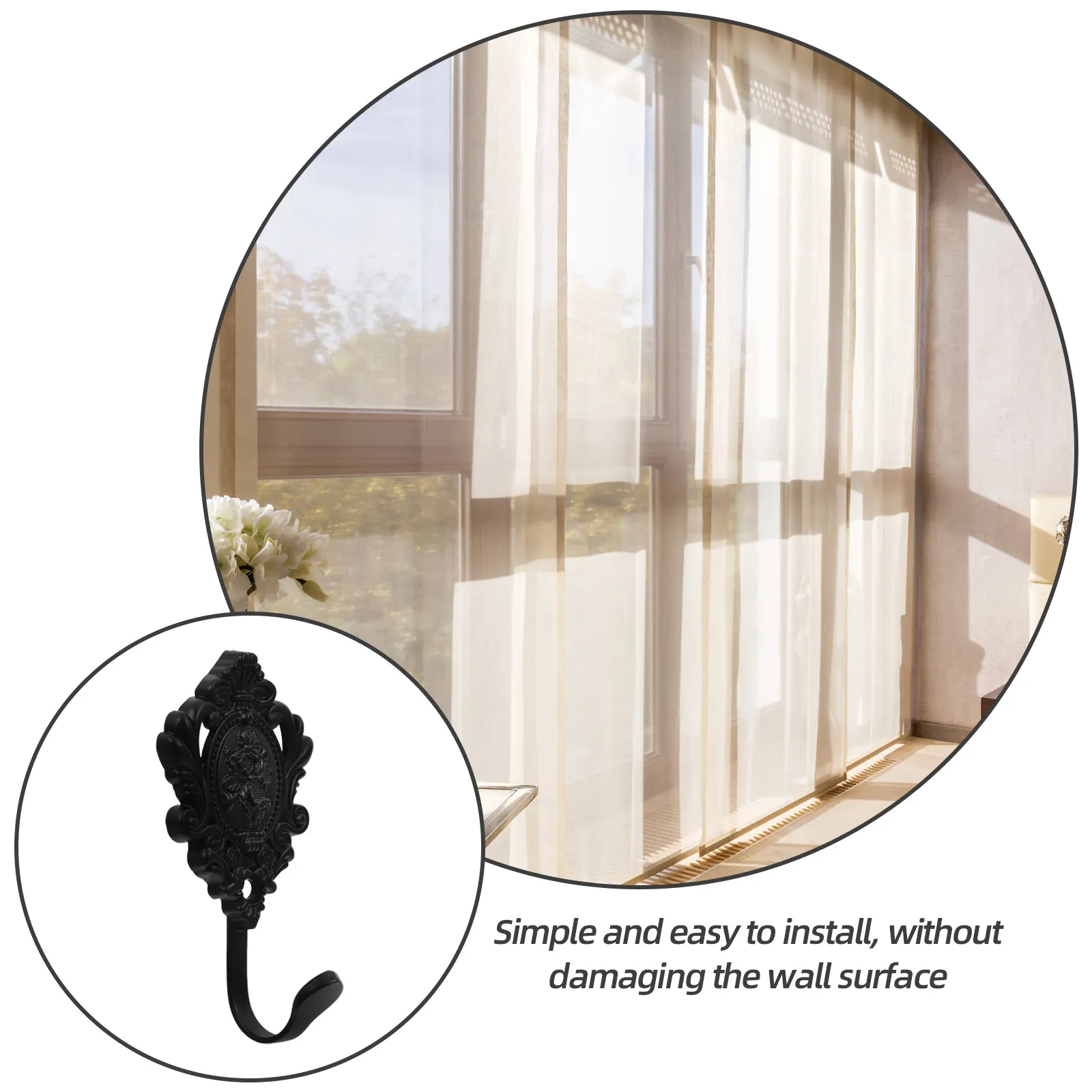 2Pcs Zinc Alloy Curtain Side Holders Elegant Vintage Style Fine Detail Crafted Tieback Hooks for Windows Drapery Living Room