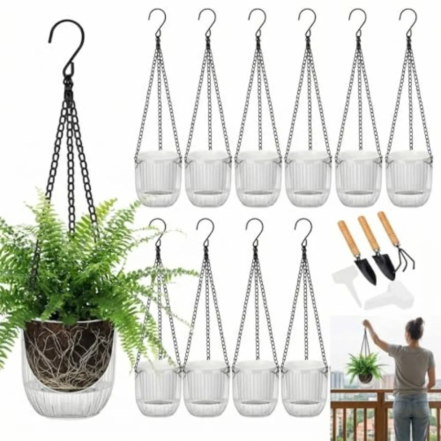 

Набор из 12 самополивающихся подвесных кашпо 4,5 дюйма для комнатных и уличных растений, оптом, маленькие подвесные цветочные горшки с цепочками и крючками