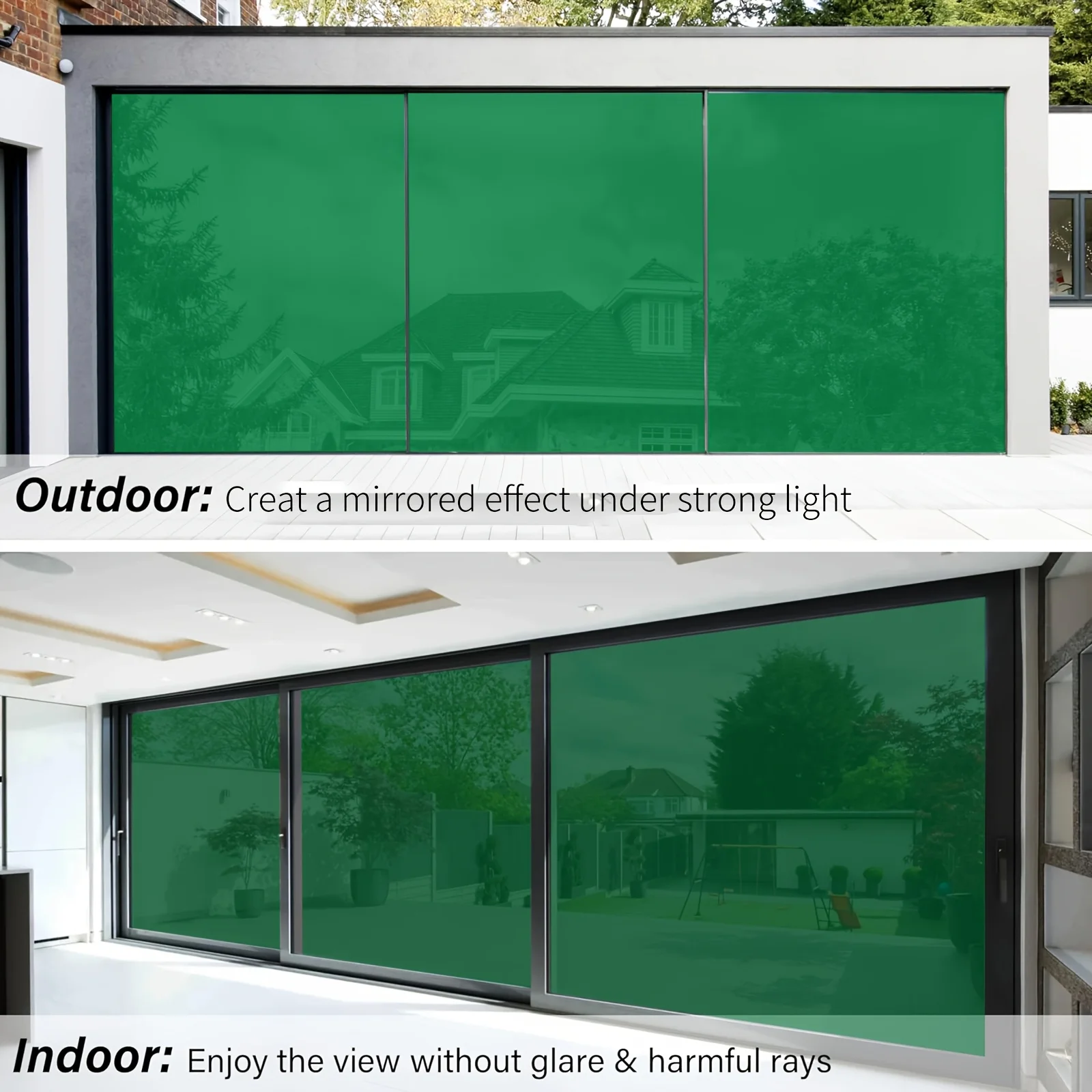 One Way Mirror Window Film Roll Green Static Cling Heat Block Sun Block Glare Reduction Removable for Home Office Door