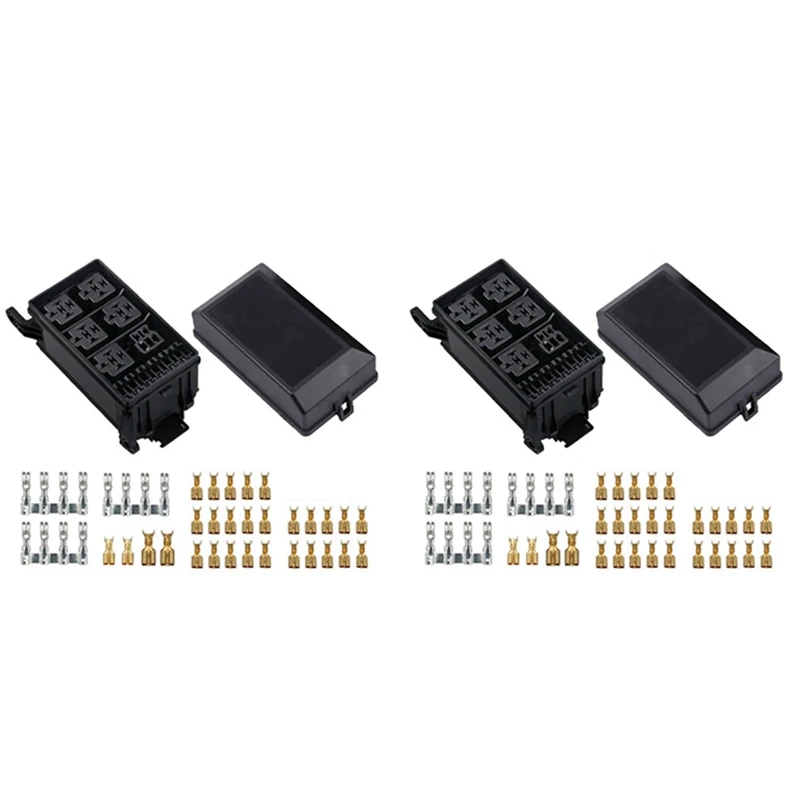 2X Fuse-Relay Box 5-Fuse Holders 6 Relay Block Holders Fuse-Block 12V Fuse-Box Car