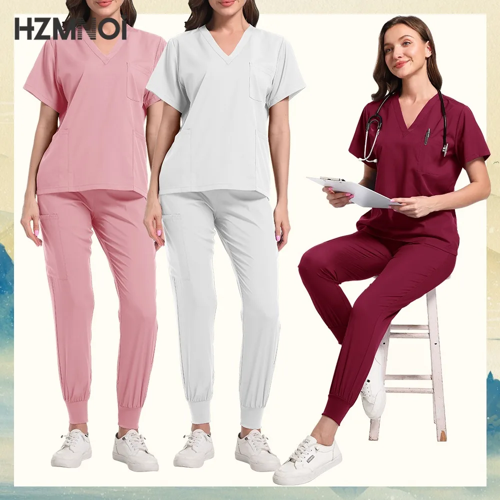 New Nurse Uniforms Elasticity Tops Pants Woman Man Scrubs Set Straight Trousers Dental Hospital Clinic Workwear Medical Uniforms