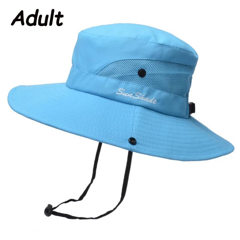 Women Summer Adjustable Bucket Hat with a Ponytail Hole Girls Sun Protection Hiking Cap Parent-child Outdoor Wide Brim Headgear