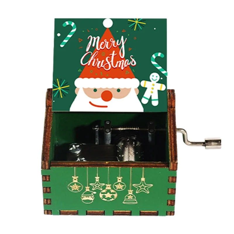 GOOD-Christmas Hand Crank Music Box - Vintage Christmas Music Box, Home Decoration Small Music Box, Family Gift