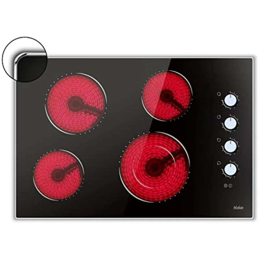 Electric cooktop for kitchen use tempered glass and metal frame black 30-inch 4-burner with double-ring burner 6700W power knob