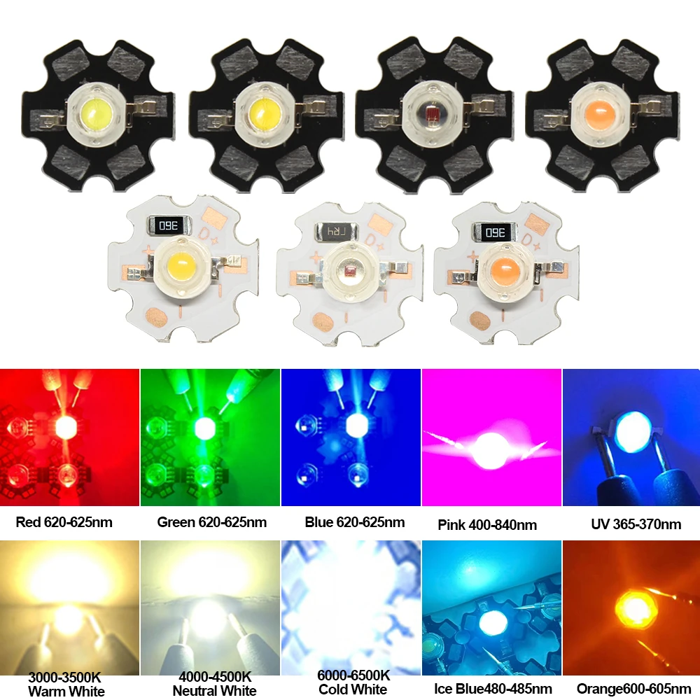 10 قطعة 3 فولت 5 فولت 12 فولت 1 واط 3 واط عالية الطاقة LED الباردة الأبيض الخرز الأحمر الأخضر الأزرق UV الطيف الكامل بطارية ضوء لوحة دوائر كهربائية مع 20 مللي متر PCB #6