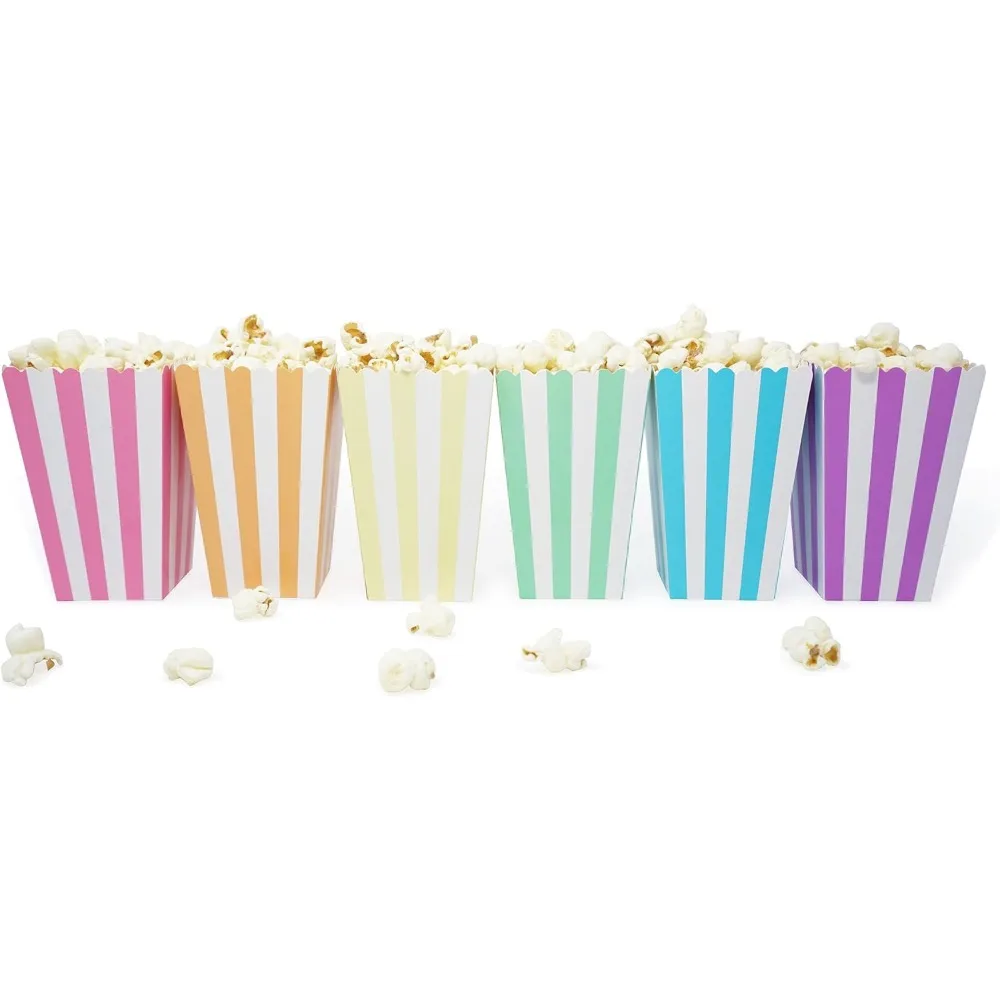 24pcs Mini Popcorn & Candy Favor Treat Boxes For Birthday, Bridal and Baby Shower - Assorted Striped Design view 3