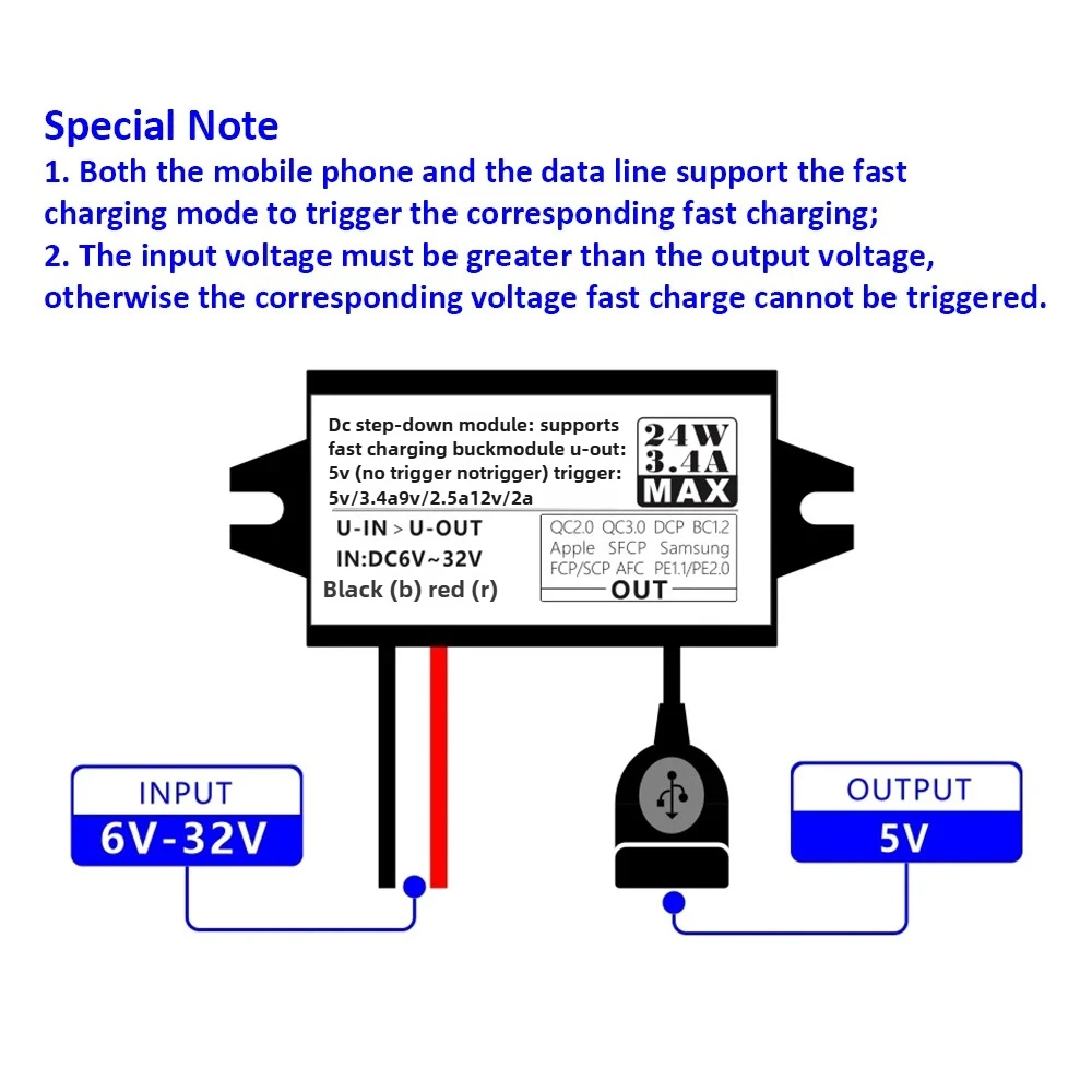 12V to 5V 3A15W DC DC Step Down Buck Converter Power Supply Module Type-C Adapter Male Female Micro USB Mini USB for Car ROHS CE