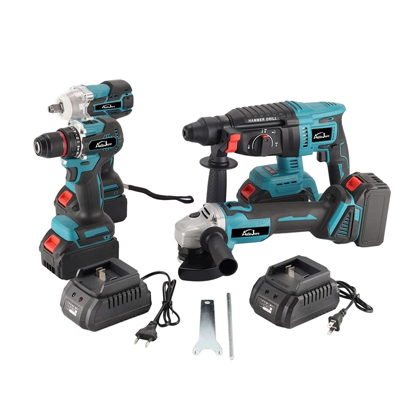 4 Models In 1 Tool Box Professional Electric Power Tools Combo Kit Cordless Angle Grinder Impact Wrench Hammer Drill Power Drill