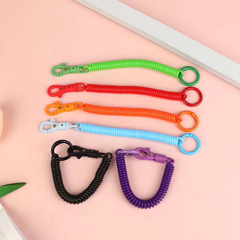 1Pc Coil Springs Keychain Stretchy Spiral Spring Coil Retractable Springs Keychain With Metal Clasp Key Chain Holder Lanyard