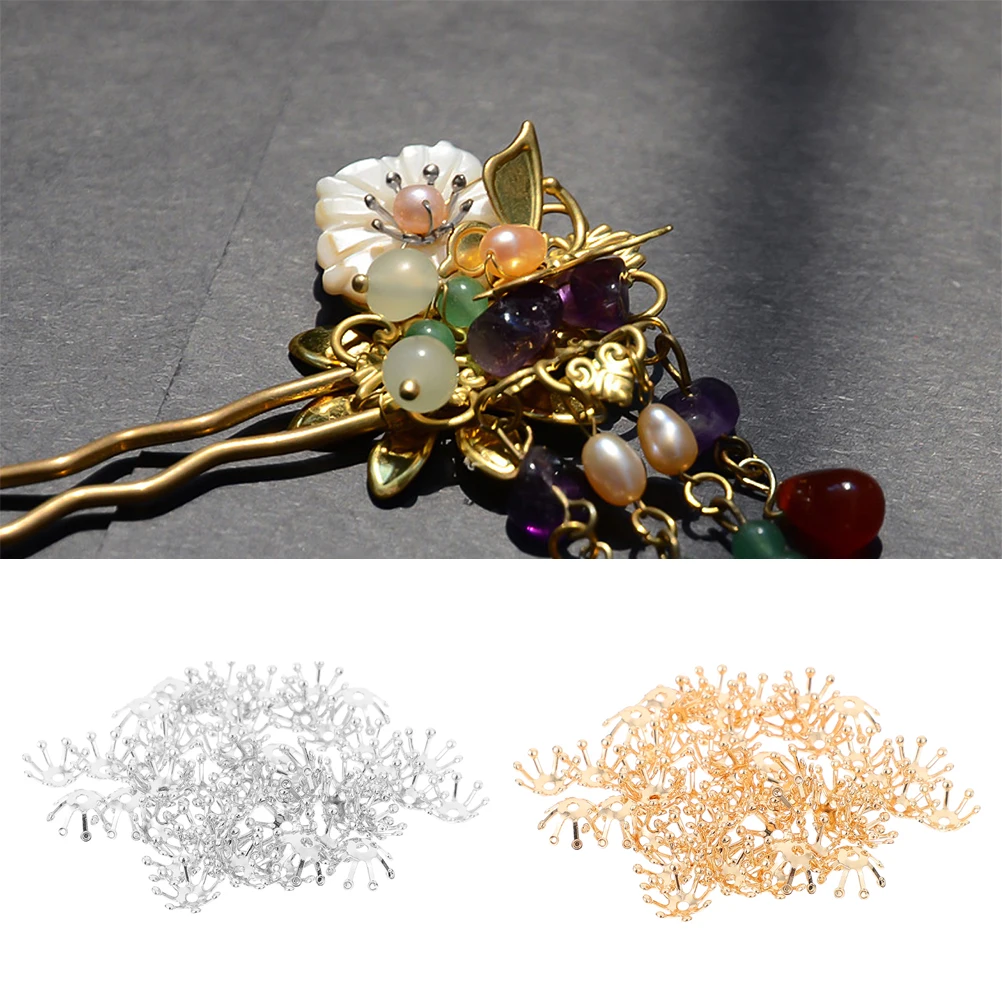

50pcs Flower Bud Diy Accessories Craft Materials Headdress Hairpin Decorative Copper Floral Simulation Wedding Christmas